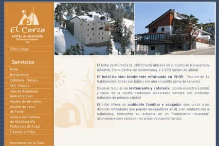 diseño web del hotel el corzo